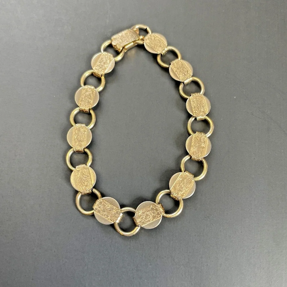 Vintage Sarah Coventry Floral‎ Chain Bracelet Gold Tone 7 inch Retro 70s